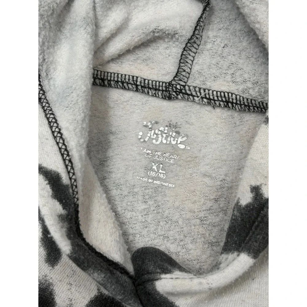 Justice Girls‎ XL 16/18 Tie Dye Hoodie Black White Glitter Logo Sweatshirt